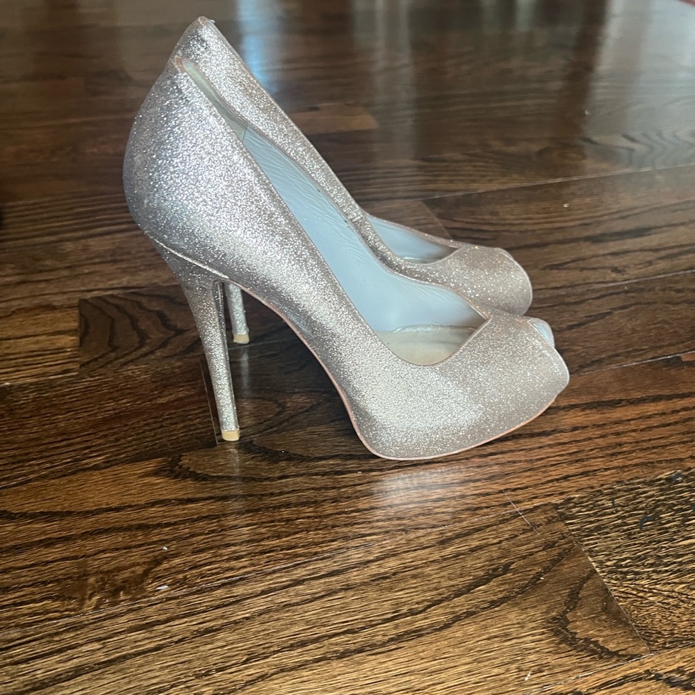 Stuart Weitzman Sparkle Peep-Toe Pumps in -Gold - Picture 6 of 15